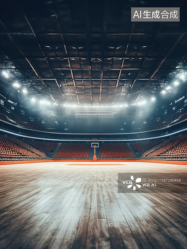 【AI数字艺术】灯光背景下的空旷的篮球场插画图片素材