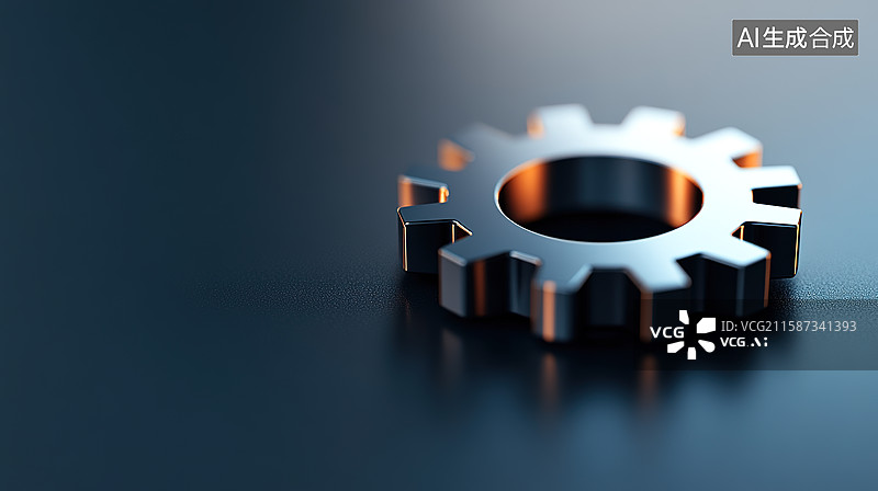 【AI数字艺术】黑色背景下的一个发光齿轮图片素材