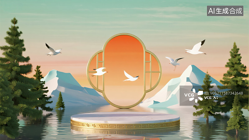 【AI数字艺术】C4D渲染的中国风电商背景，新中式背景，红色背景，新年背景，春节背景图片素材