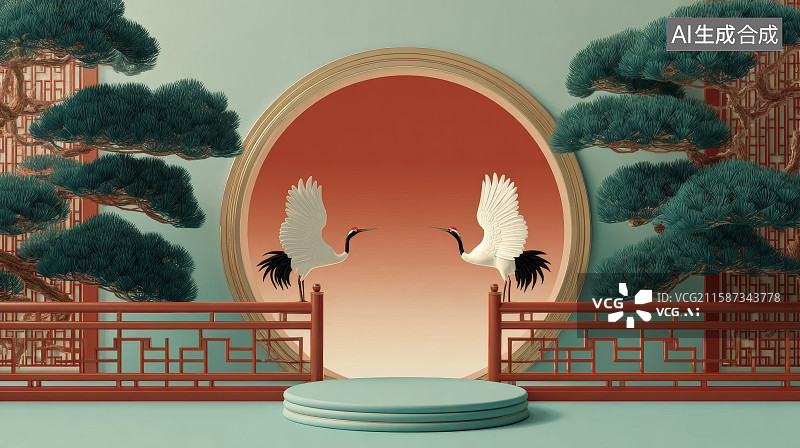 【AI数字艺术】C4D渲染的中国风电商背景，新中式背景，红色背景，新年背景，春节背景图片素材