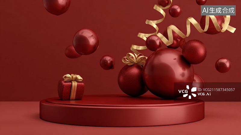【AI数字艺术】C4D渲染的中国风电商背景，新中式背景，红色背景，新年背景，春节背景图片素材