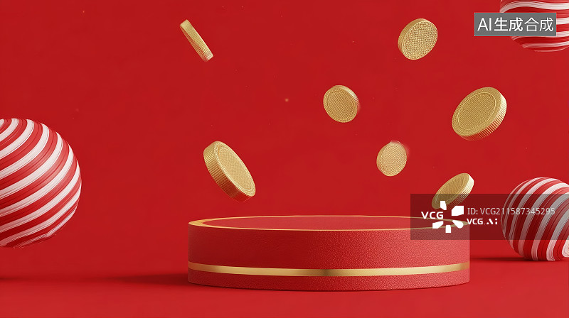 【AI数字艺术】C4D渲染的中国风电商背景，新中式背景，红色背景，新年背景，春节背景图片素材