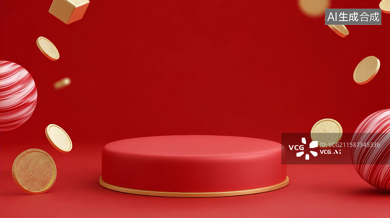 【AI数字艺术】C4D渲染的中国风电商背景，新中式背景，红色背景，新年背景，春节背景图片素材