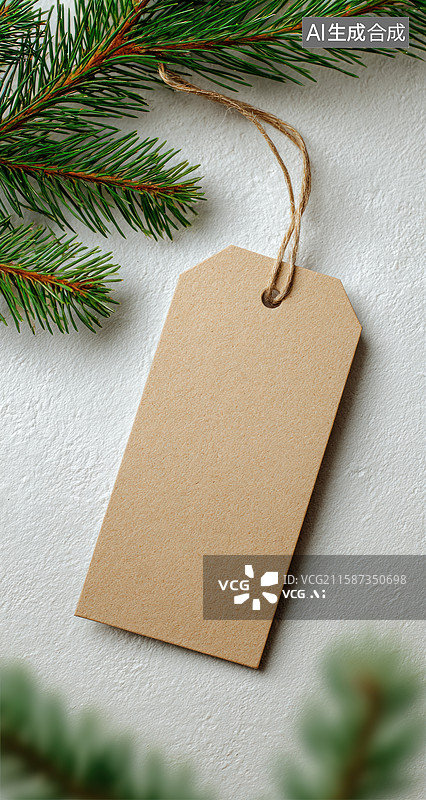 【AI数字艺术】带有松枝的空白牛皮纸标签图片素材