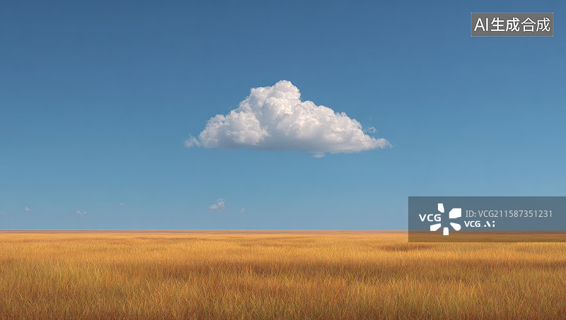 【AI数字艺术】广阔草原上的孤云图片素材