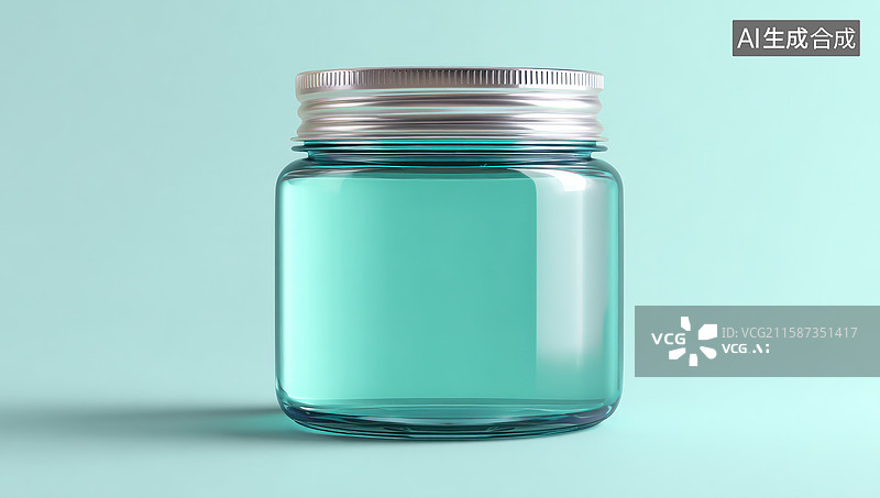 【AI数字艺术】浅蓝色背景下的透明玻璃罐图片素材