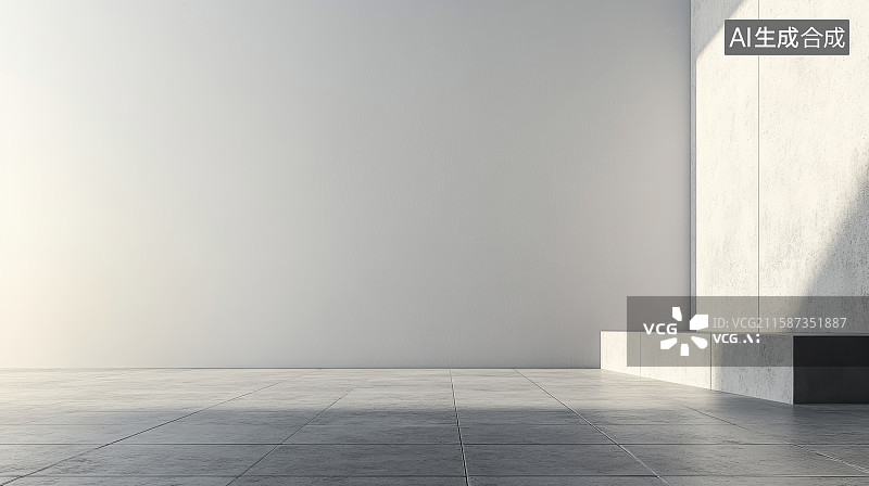 【AI数字艺术】简约室内空间，白色墙壁与灰色地板图片素材