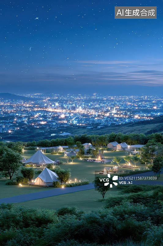 【AI数字艺术】林间帐篷萤火虫夜晚自然景致图片素材