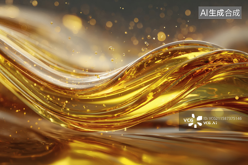 【AI数字艺术】金色背景，流动的黄色液体图片素材
