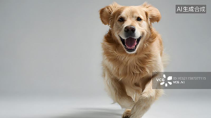 【AI数字艺术】奔跑向镜头的狗狗，宠物主题纯色背景图图片素材