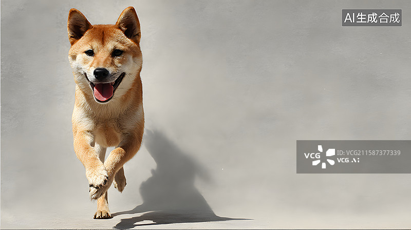 【AI数字艺术】奔跑向镜头的狗狗，宠物主题纯色背景图图片素材