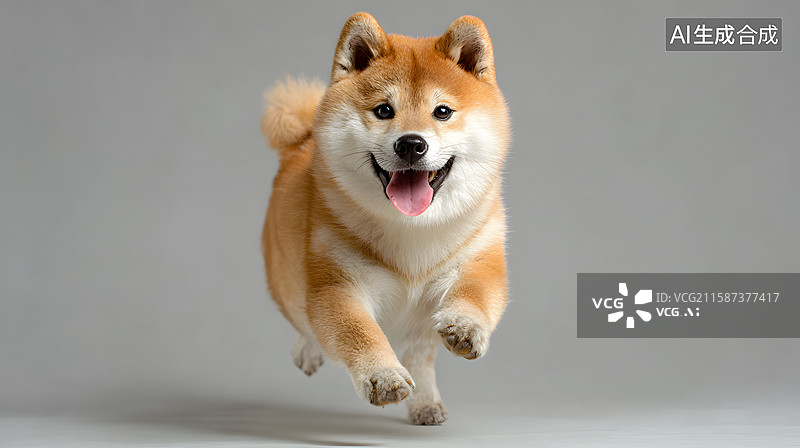 【AI数字艺术】奔跑向镜头的狗狗，宠物主题纯色背景图图片素材