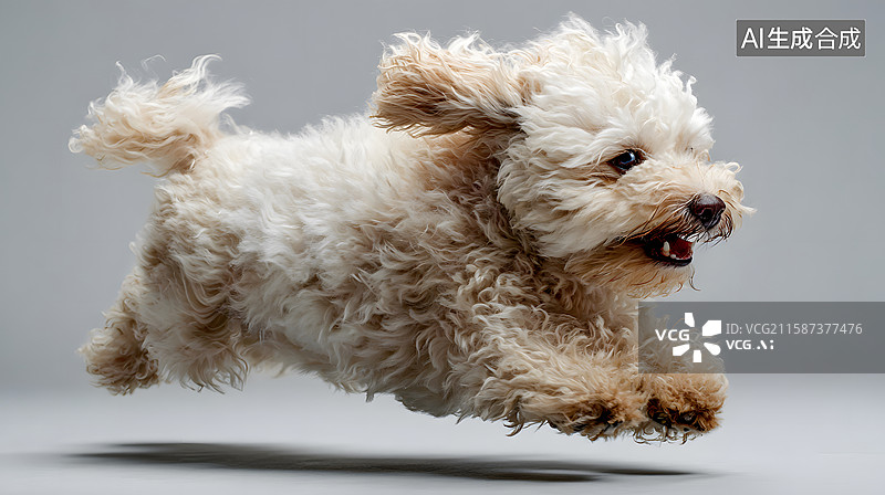 【AI数字艺术】奔跑向镜头的狗狗，宠物主题纯色背景图图片素材