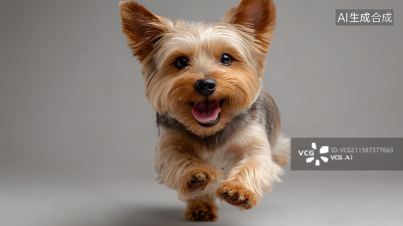 【AI数字艺术】奔跑向镜头的狗狗，宠物主题纯色背景图图片素材