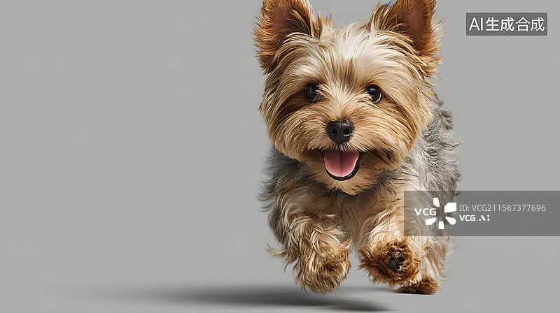 【AI数字艺术】奔跑向镜头的狗狗，宠物主题纯色背景图图片素材