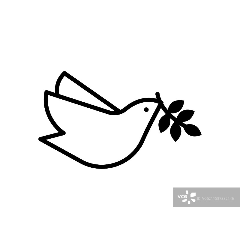 简单黑色鸽子和平象征橄榄枝图片素材