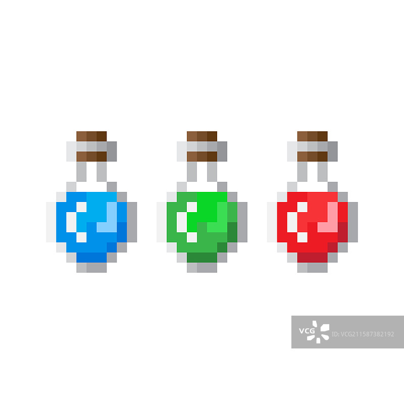 药水瓶像素艺术风格五彩液体图片素材