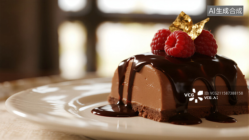 【AI数字艺术】奢华金箔巧克力慕斯图片素材