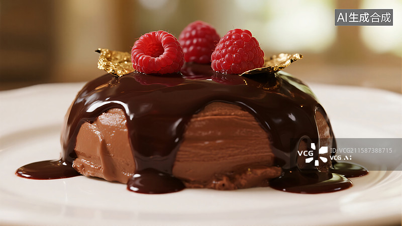 【AI数字艺术】奢华金箔巧克力慕斯图片素材