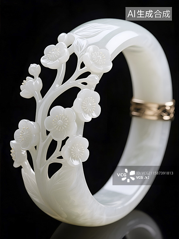 【AI数字艺术】雕花玉石手镯特写图图片素材