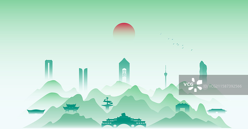成都城市绿色环保文明城市插画图片素材