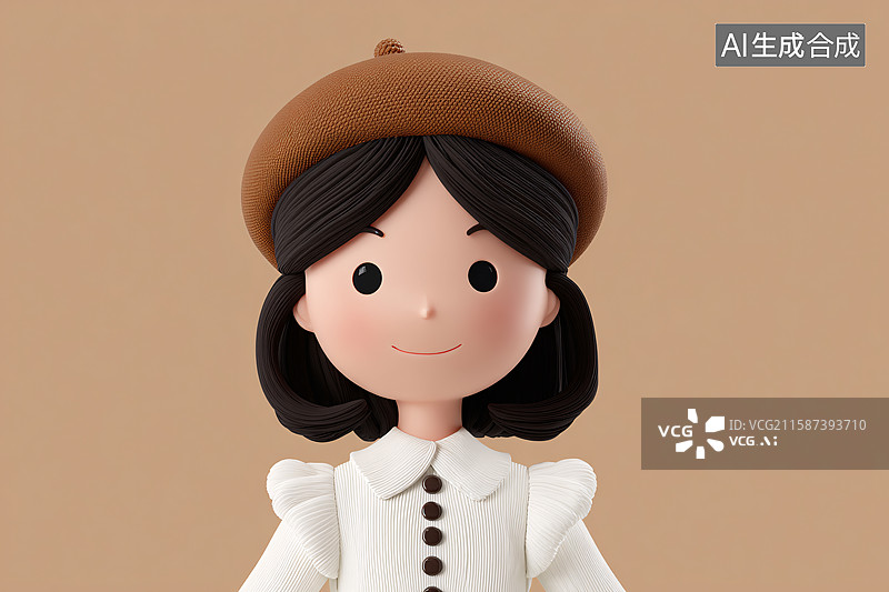 【AI数字艺术】戴贝雷帽的卡通女孩图片素材