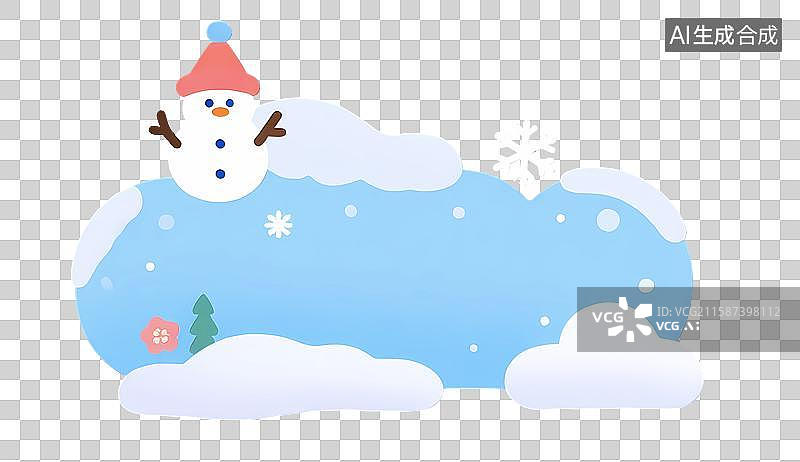 【AI数字艺术】冬季扁平插画雪花边框留言板便签标题框图片素材