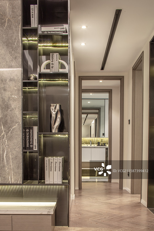 样板间走廊动线与入户过渡图片素材