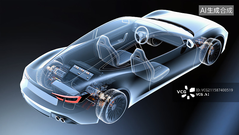 【AI数字艺术】新能源电动汽车结构透视图片素材