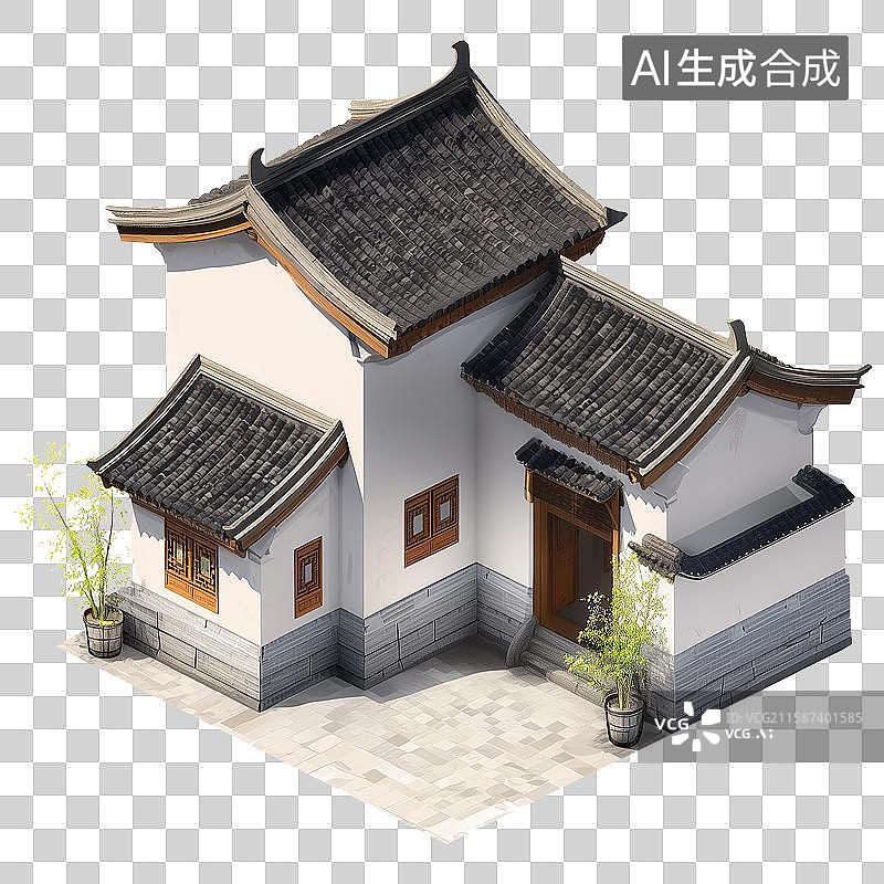 【AI数字艺术】3D风格中式院落元素图片素材