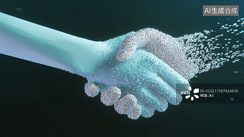【AI数字艺术】数字化握手，颗粒状效果图片素材