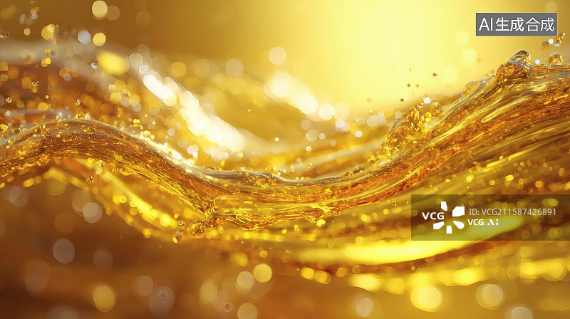 【AI数字艺术】金色背景，流动的金色液体，食用油广告背景图图片素材