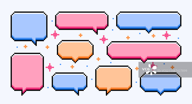 色彩斑斓的像素化对话气泡像素艺术图片素材