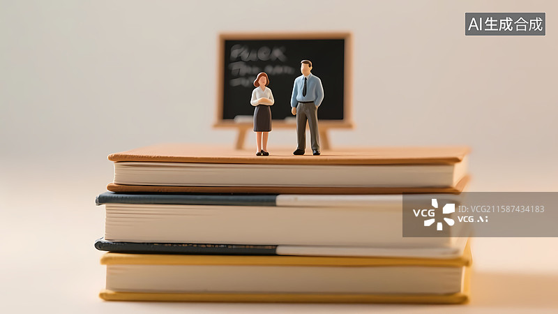 【AI数字艺术】微缩摄影场景几个人物站在图书和黑板前图片素材