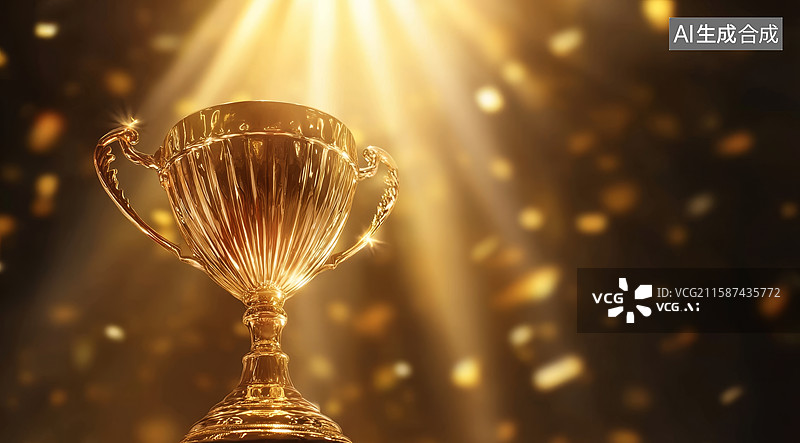 【AI数字艺术】金色奖杯在光芒中闪耀图片素材