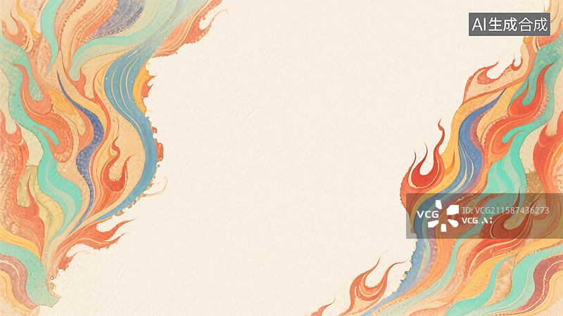 【AI数字艺术】国潮风火焰纹模版插画图片素材