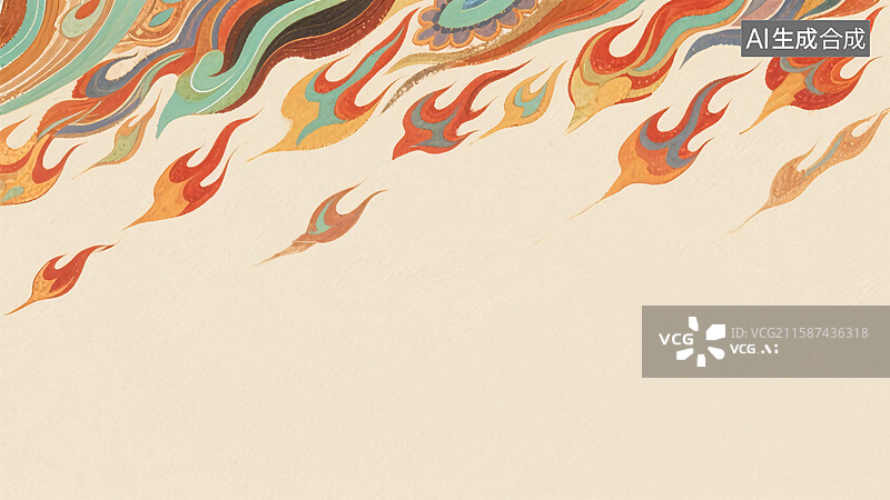 【AI数字艺术】国潮风火焰纹模版插画图片素材