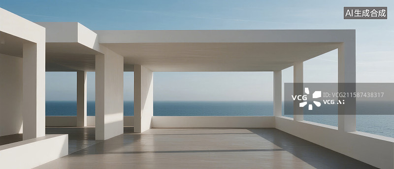 【AI数字艺术】现代建筑露台与海景图片素材