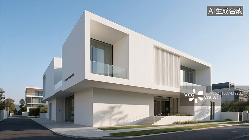 【AI数字艺术】现代简约白色建筑外观图片素材