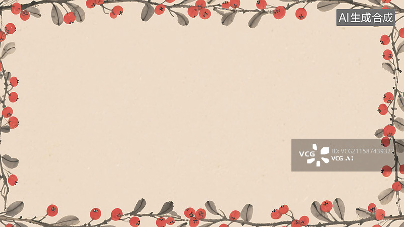 【AI数字艺术】水墨画火棘背景-常规图片素材