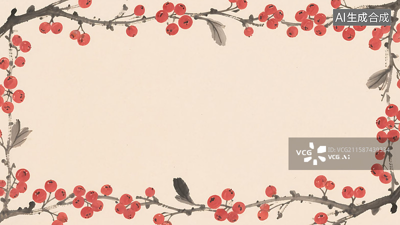 【AI数字艺术】水墨画火棘背景-环绕图片素材
