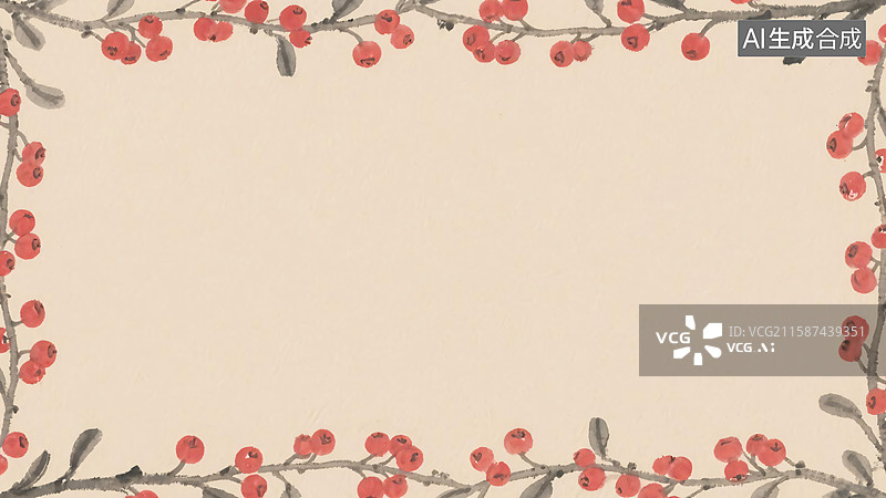 【AI数字艺术】水墨画火棘背景-常规图片素材