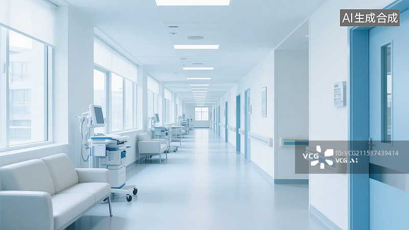 【AI数字艺术】现代医院走廊，明亮宽敞图片素材