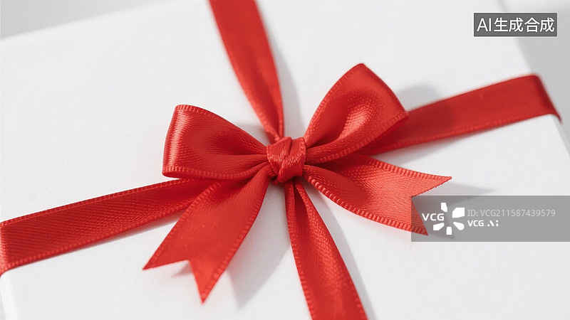 【AI数字艺术】白色礼盒上的红色蝴蝶结图片素材