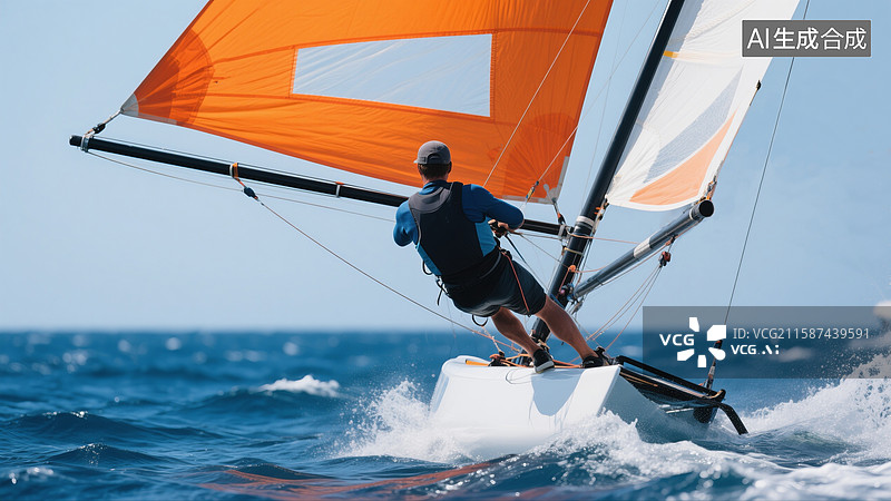 【AI数字艺术】体育项目, 帆船比赛, 在帆船上航行的人图片素材