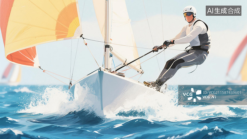 【AI数字艺术】体育项目, 帆船比赛, 在帆船上航行的人图片素材