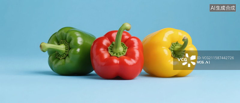 【AI数字艺术】三种颜色的甜椒并排摆放图片素材