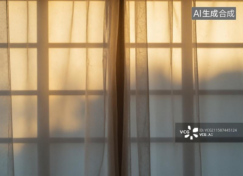 【AI数字艺术】明亮阳光洒进窗户，窗帘随风飘图片素材