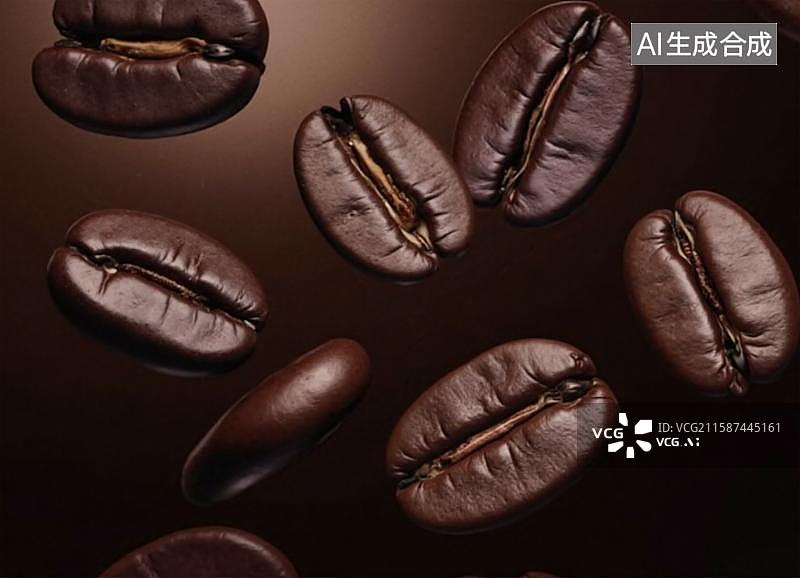 【AI数字艺术】烘焙好的咖啡豆特写图片素材