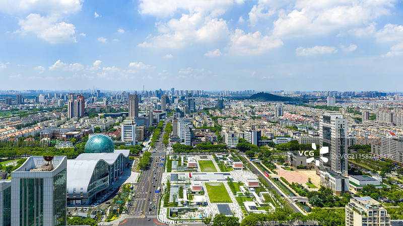 昆山 市政府 城市广场 科博馆 城市航拍图片素材